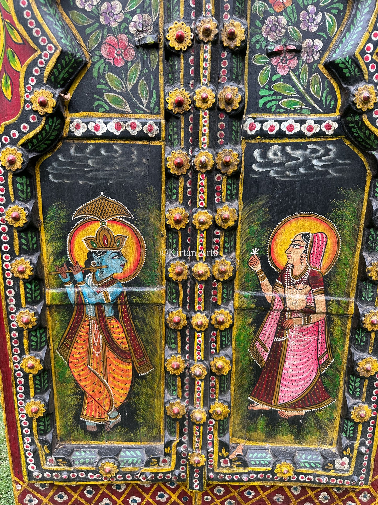 Painted RadhaKrishna Wooden Panel | 6x2 ft