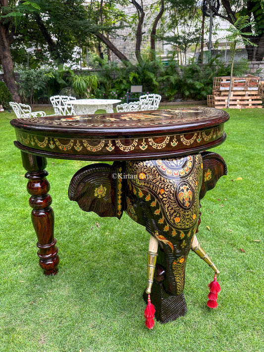 Rosewood Elephant Console | Brass Inlay | 30x40x23 Inches