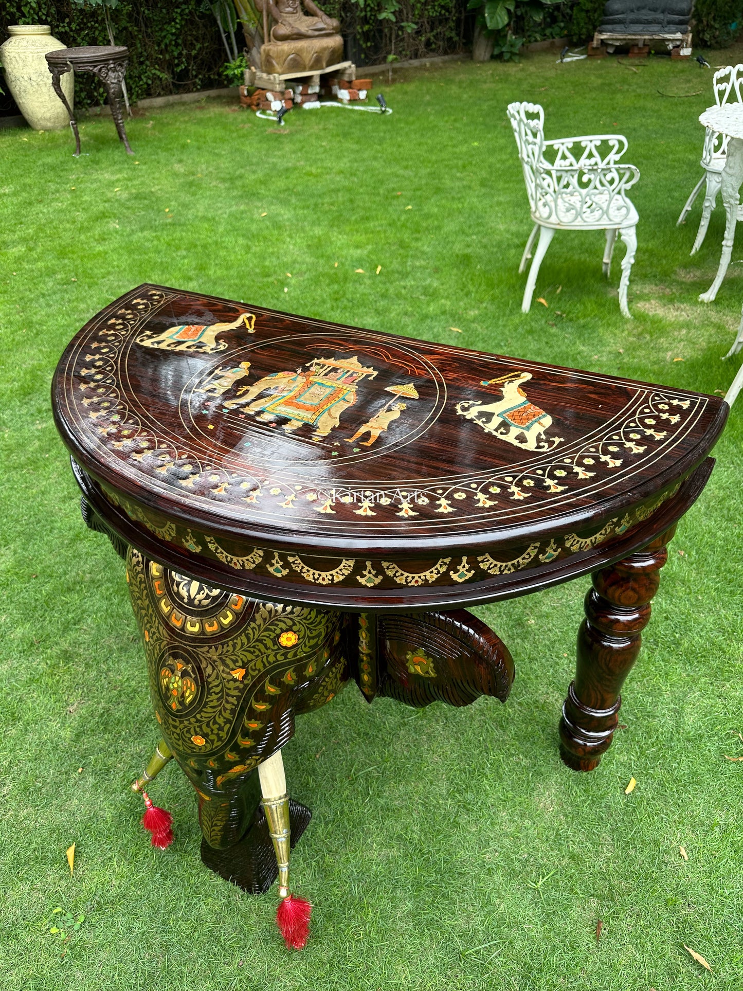 Rosewood Elephant Console | Brass Inlay | 30x40x23 Inches