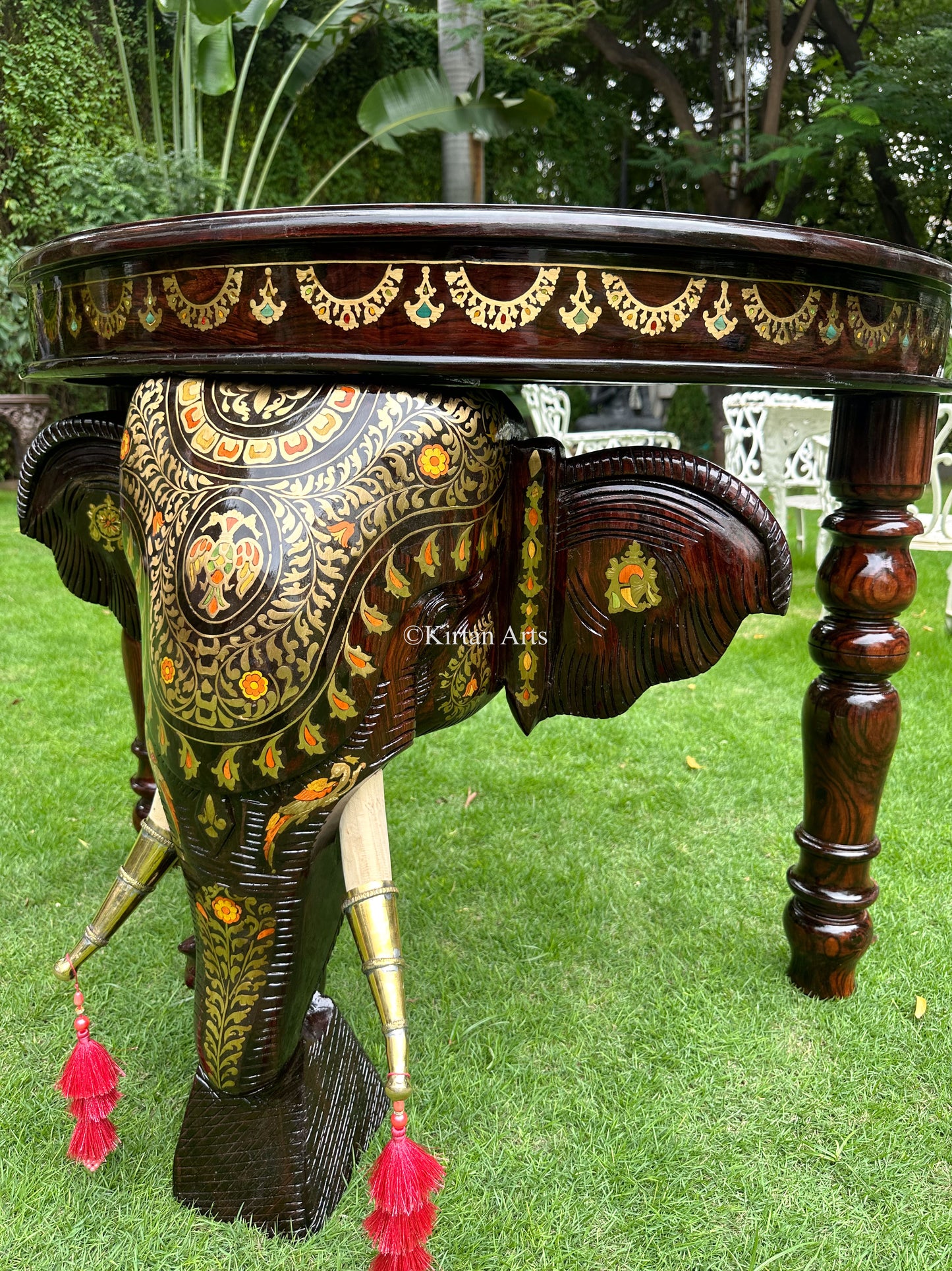 Rosewood Elephant Console | Brass Inlay | 30x40x23 Inches