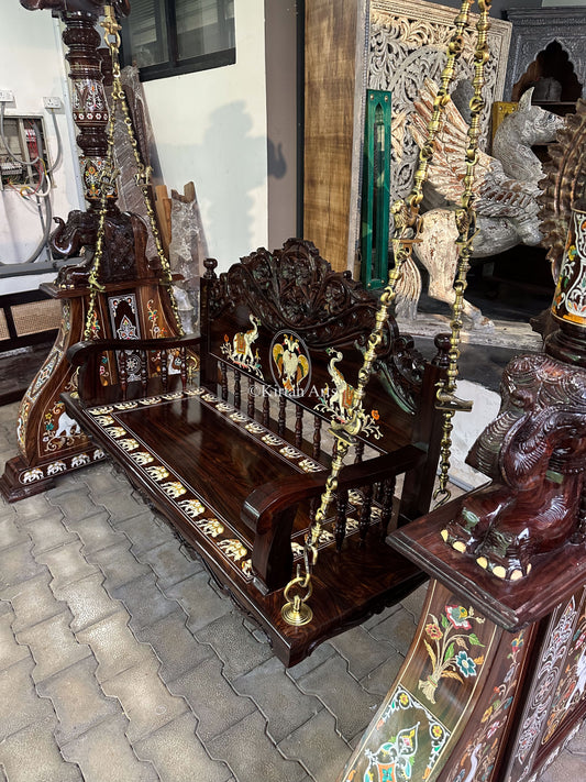 Rosewood Swing/Jhula/ Oonjal | Inlay Work | 7x7 ft | Pillars