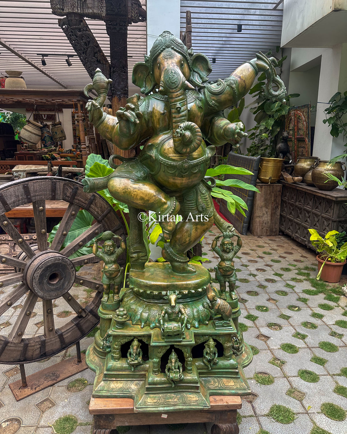 Large Brass Nritya Ganesha 68" | Antique Green-Patina