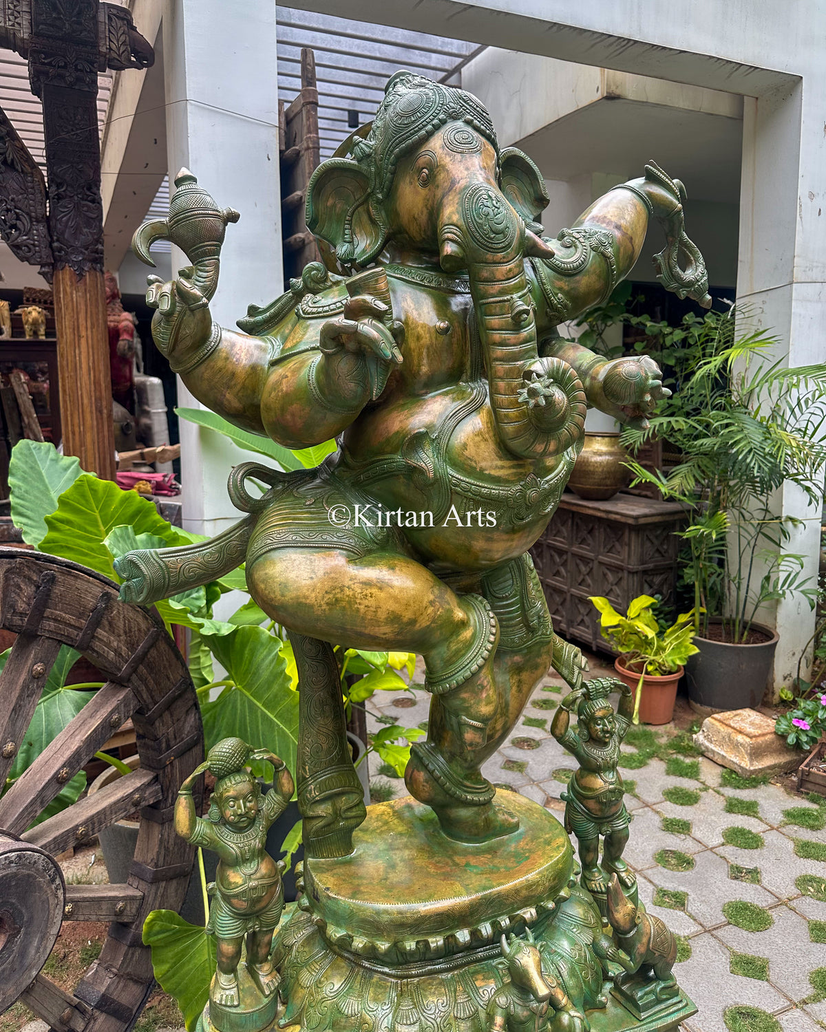Large Brass Nritya Ganesha 68" | Antique Green-Patina