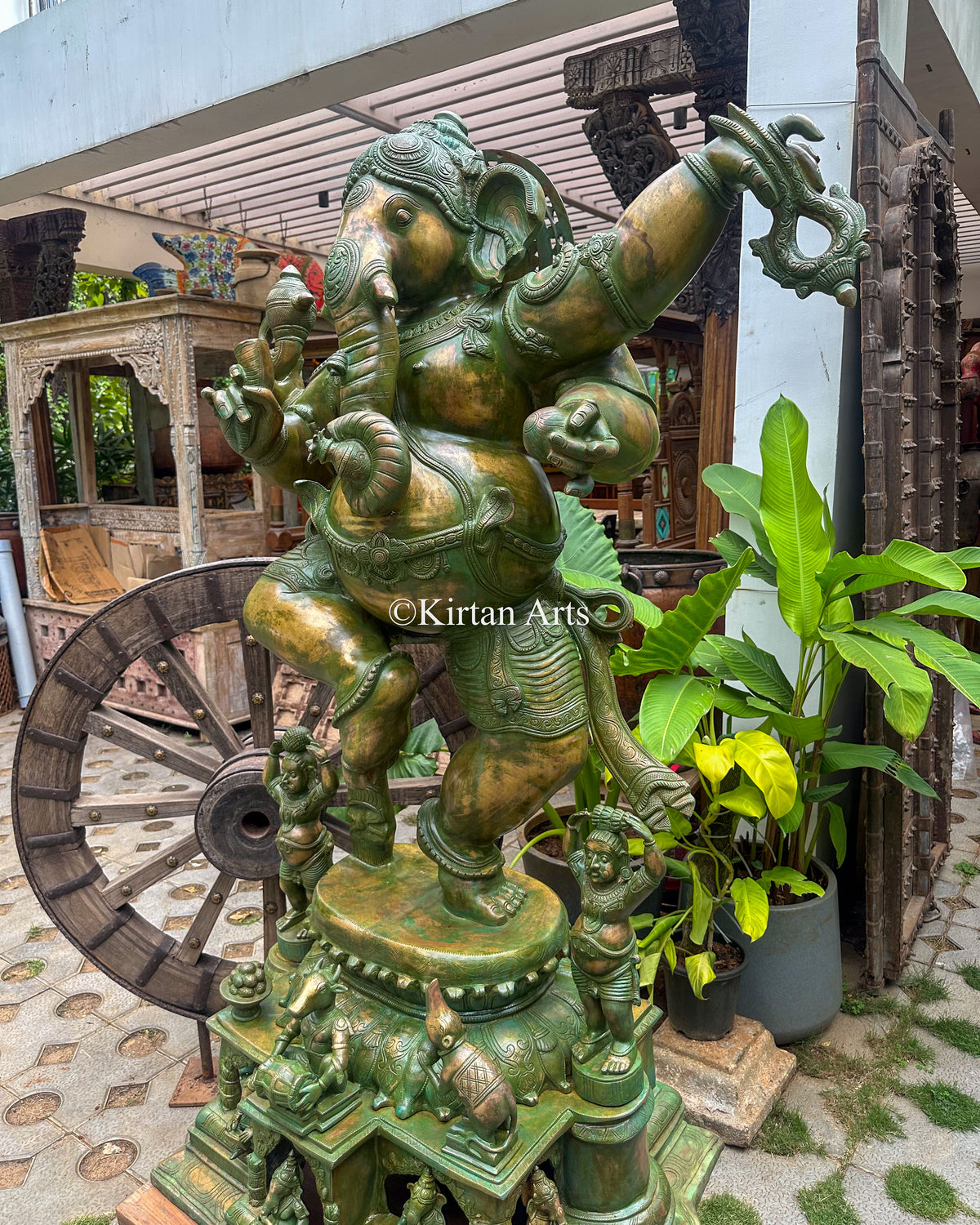 Large Brass Nritya Ganesha 68" | Antique Green-Patina