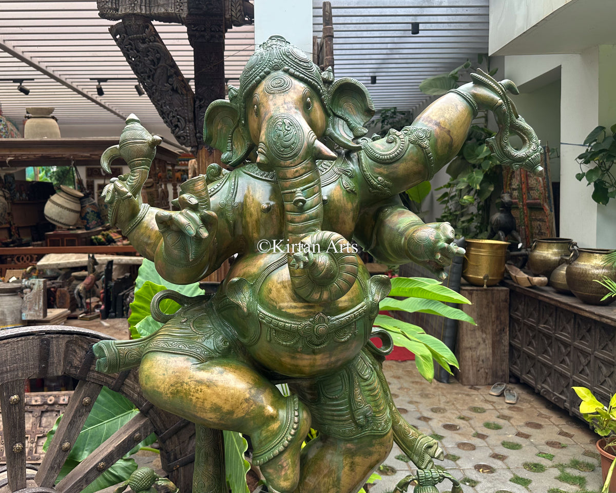 Large Brass Nritya Ganesha 68" | Antique Green-Patina