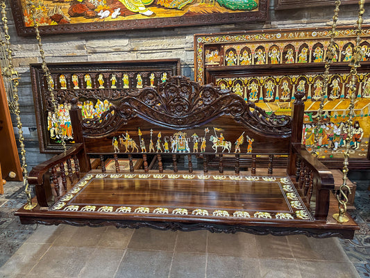 Rosewood Swing/Jhula/ Oonjal w Backrest | 6x2 ft | Dussehra Inlay