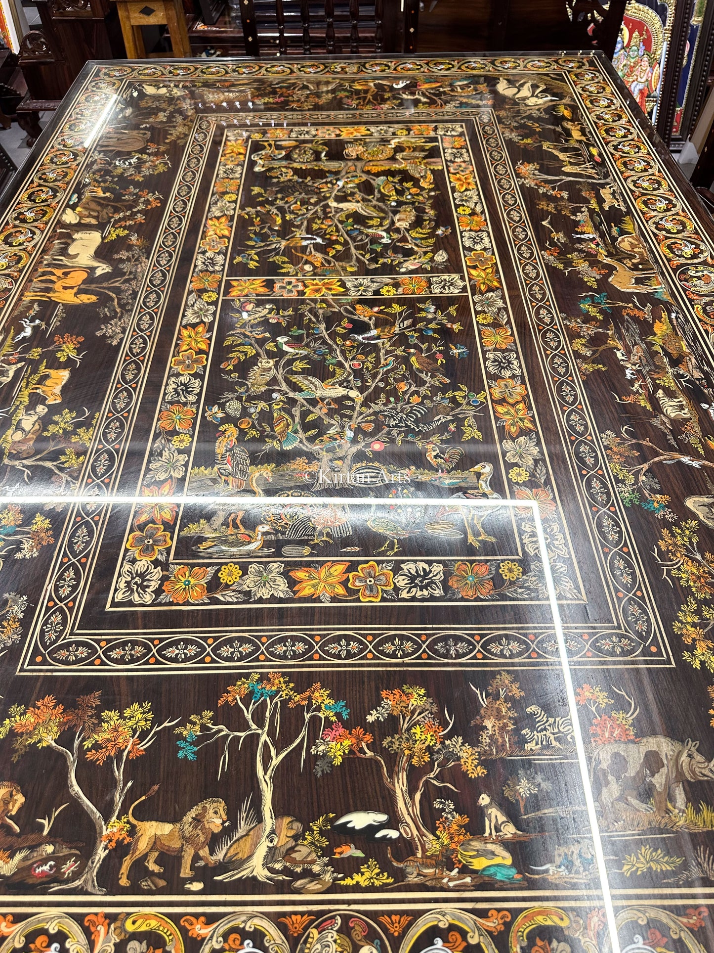 Rosewood Dining 6 Seater Set | Jungle Theme Inlay | 6x4 ft