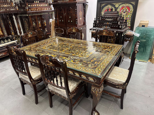 Rosewood Dining 6 Seater Set | Jungle Theme Inlay | 6x4 ft
