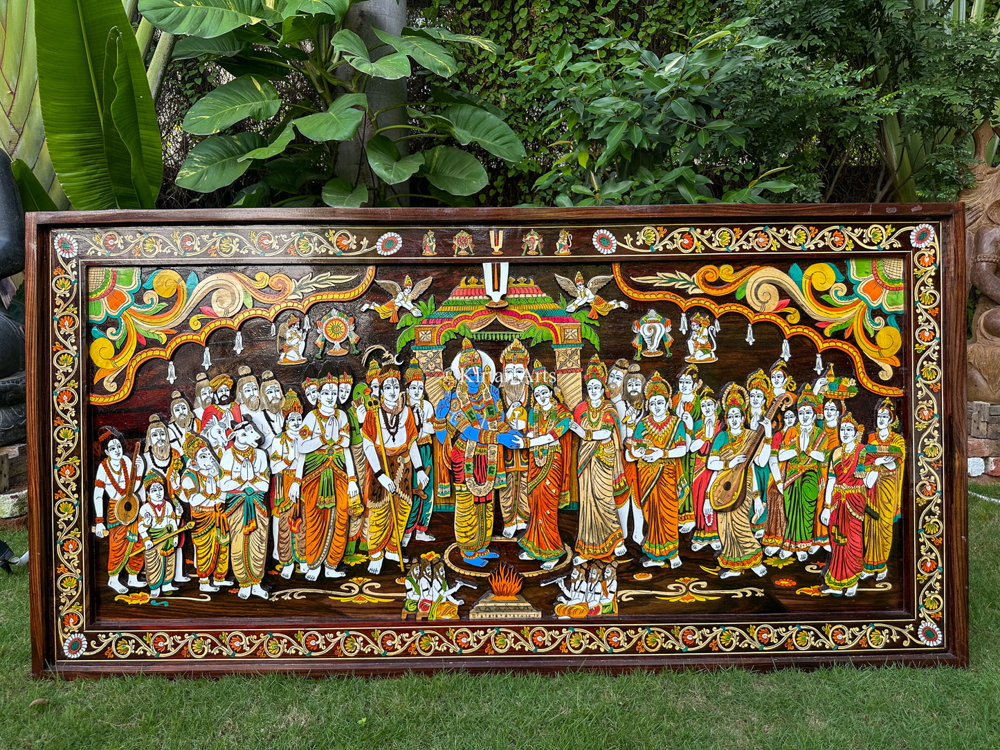 Srinivasa Kalyanam Rosewood Panel | Floral Inlay Frame | 6x3 ft