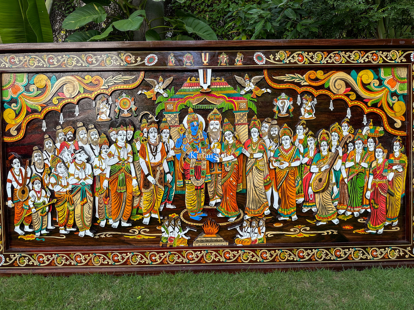 Srinivasa Kalyanam Rosewood Panel | Floral Inlay Frame | 6x3 ft