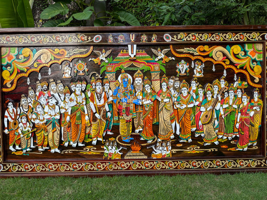 Srinivasa Kalyanam Rosewood Panel | Floral Inlay Frame | 6x3 ft