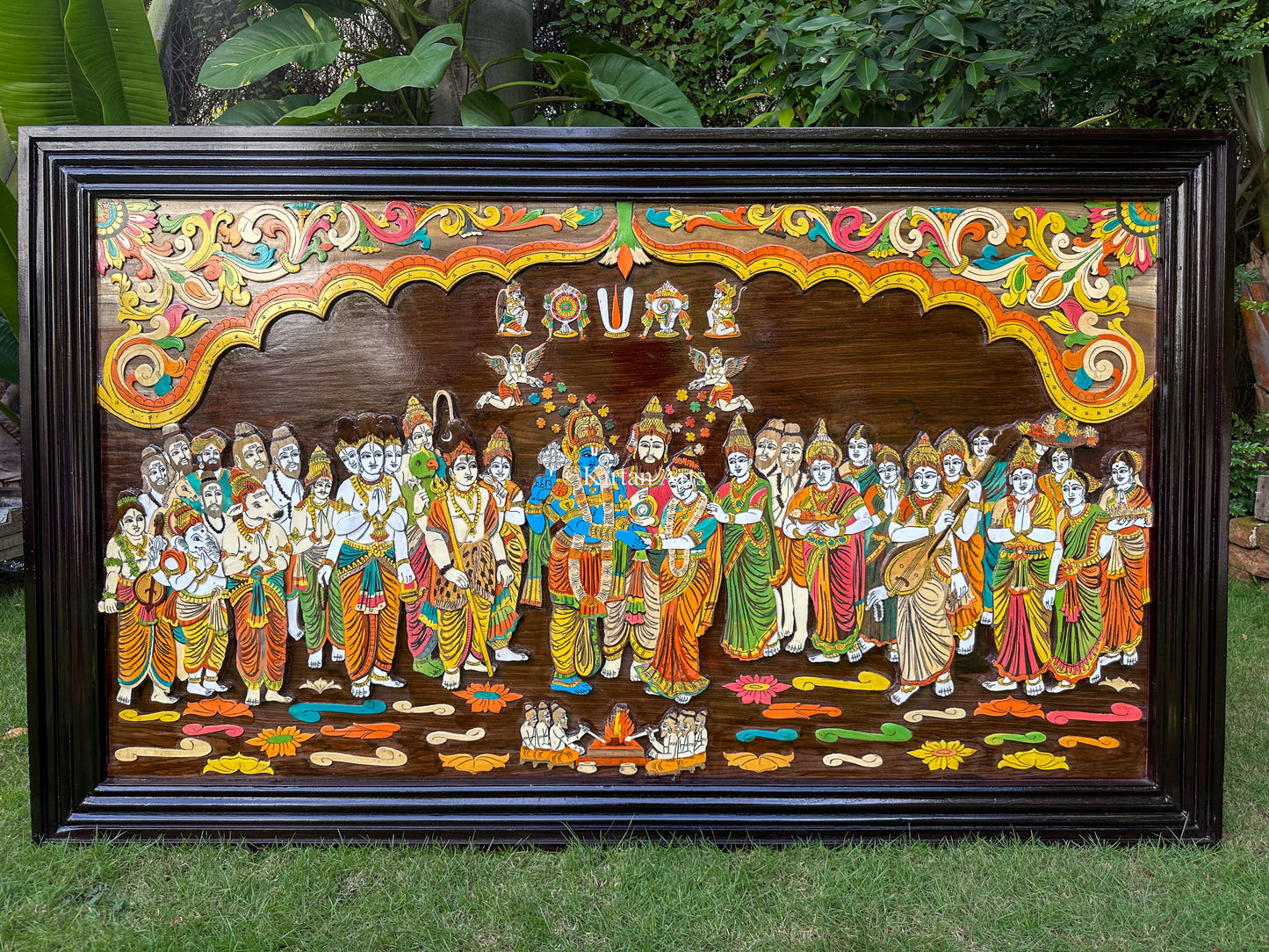 Srinivasa Kalyanam Panel | Teakwood Frame | Embossed Work | 5x3 ft
