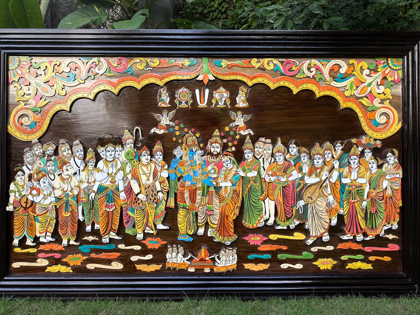 Srinivasa Kalyanam Panel | Teakwood Frame | Embossed Work | 5x3 ft