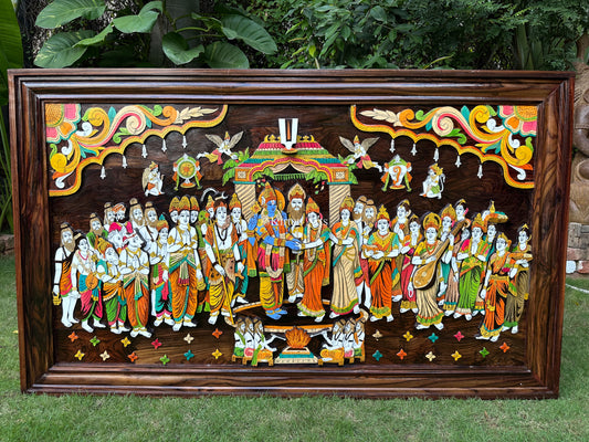 Srinivasa Kalyanam Panel | Rosewood Frame | Embossed Work | 5x3 ft