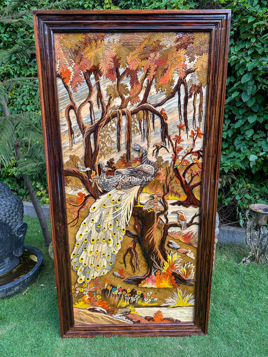 Embossed Peacock Art Panel | Wooden Art | 6x3 ft