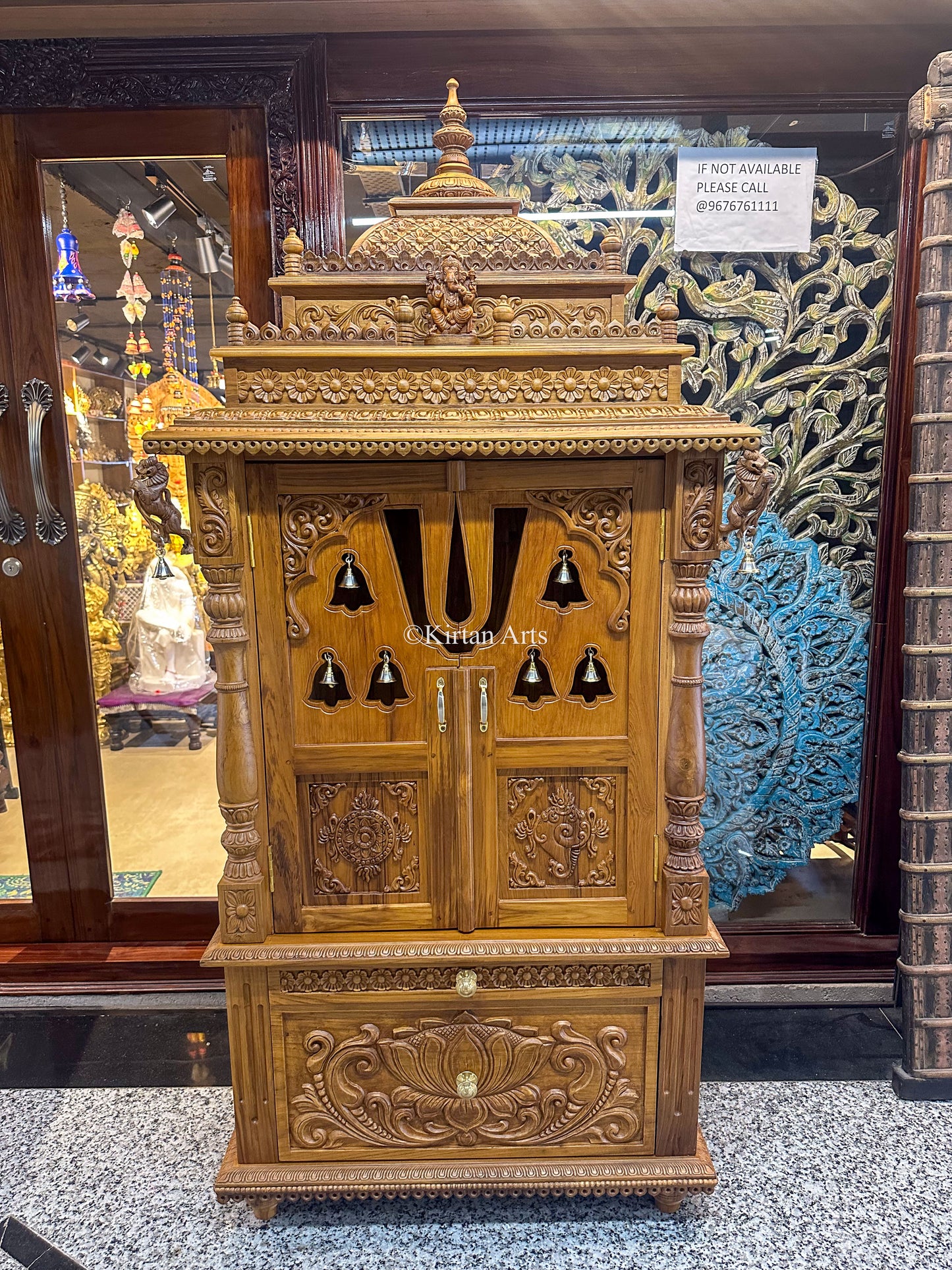 Teakwood Balaji Carved Mandir | 6ft | Walnut Finish