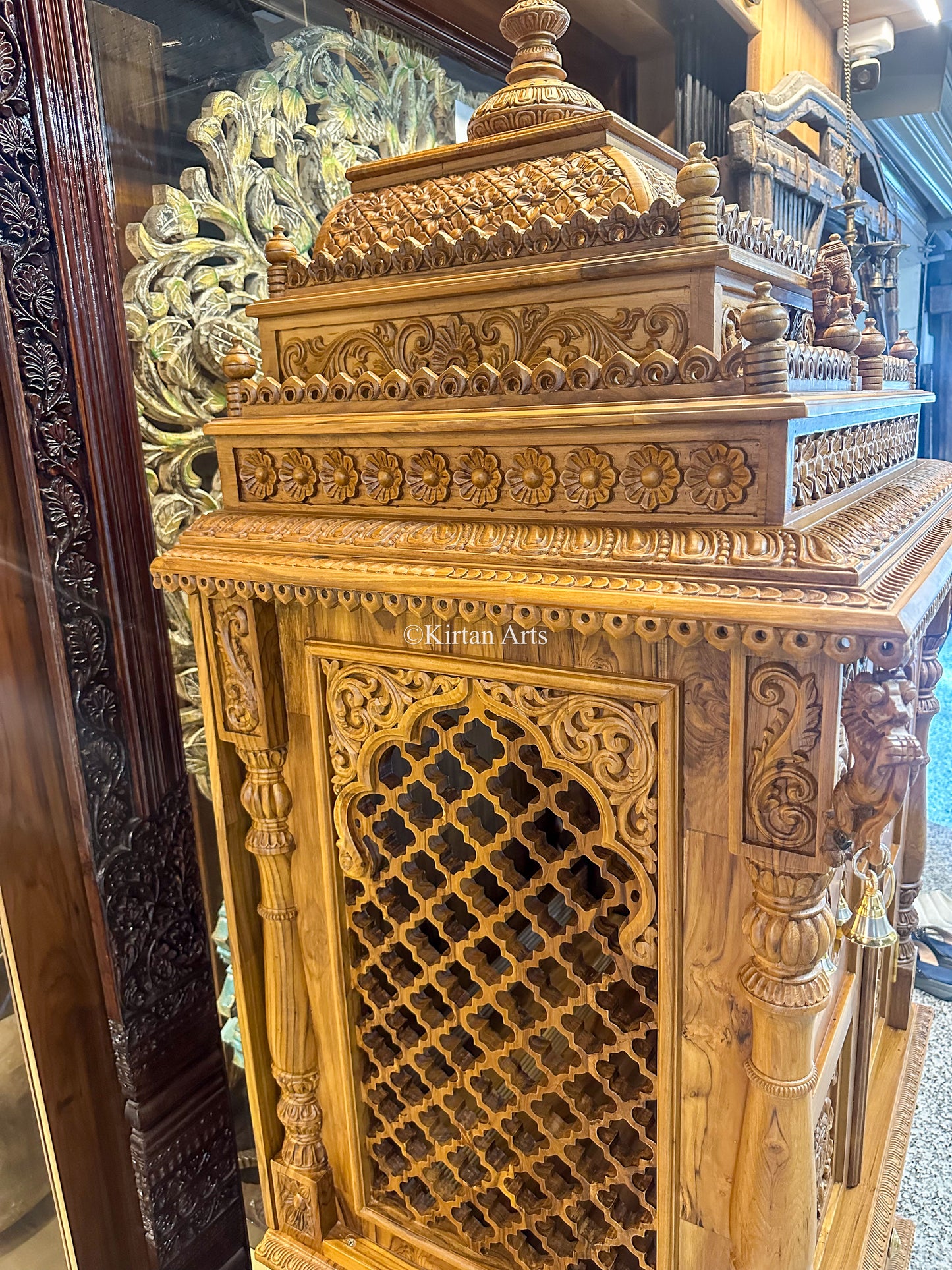 Teakwood Balaji Carved Mandir | 6ft | Walnut Finish