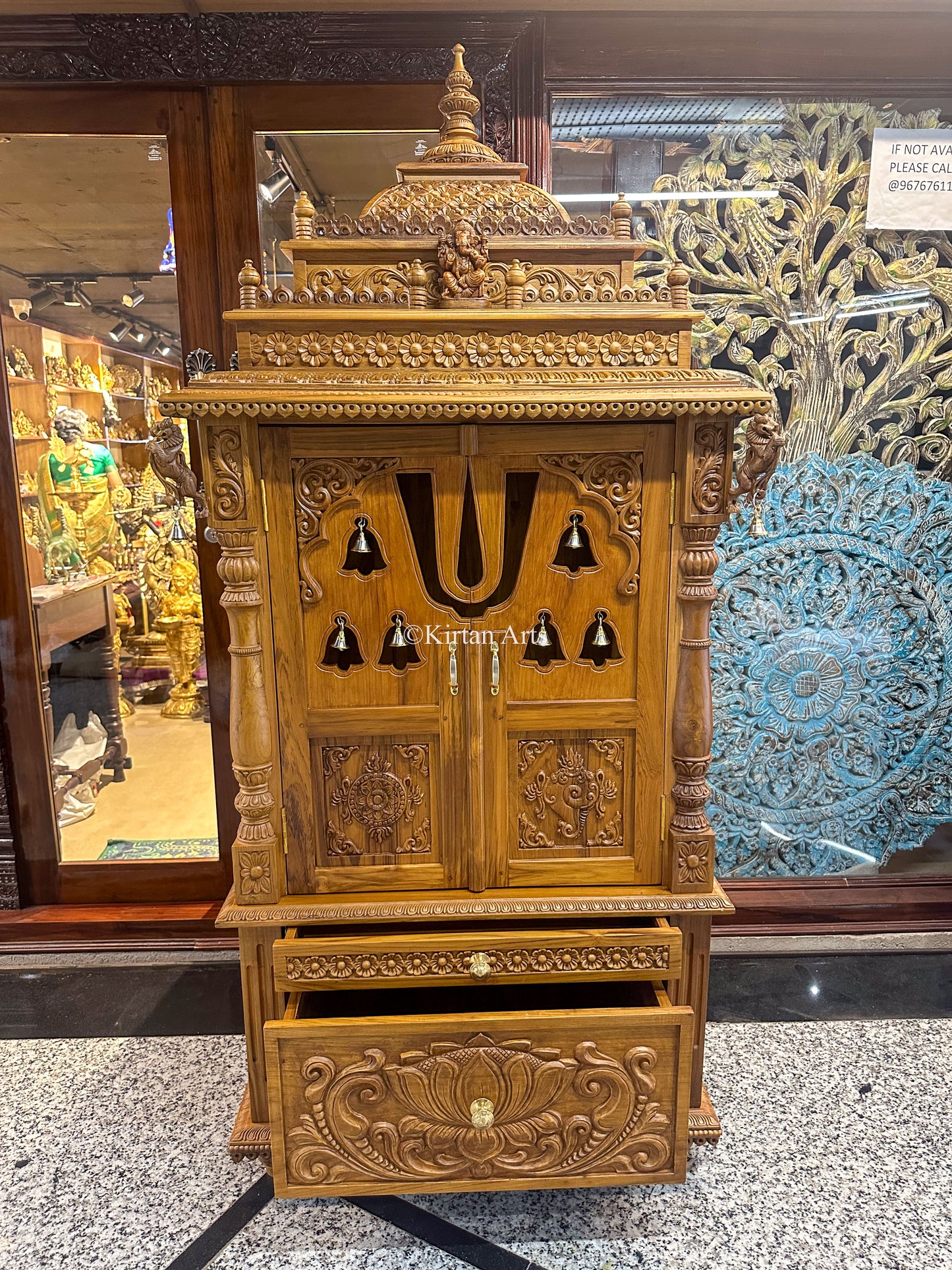 Teakwood Balaji Carved Mandir | 6ft | Walnut Finish