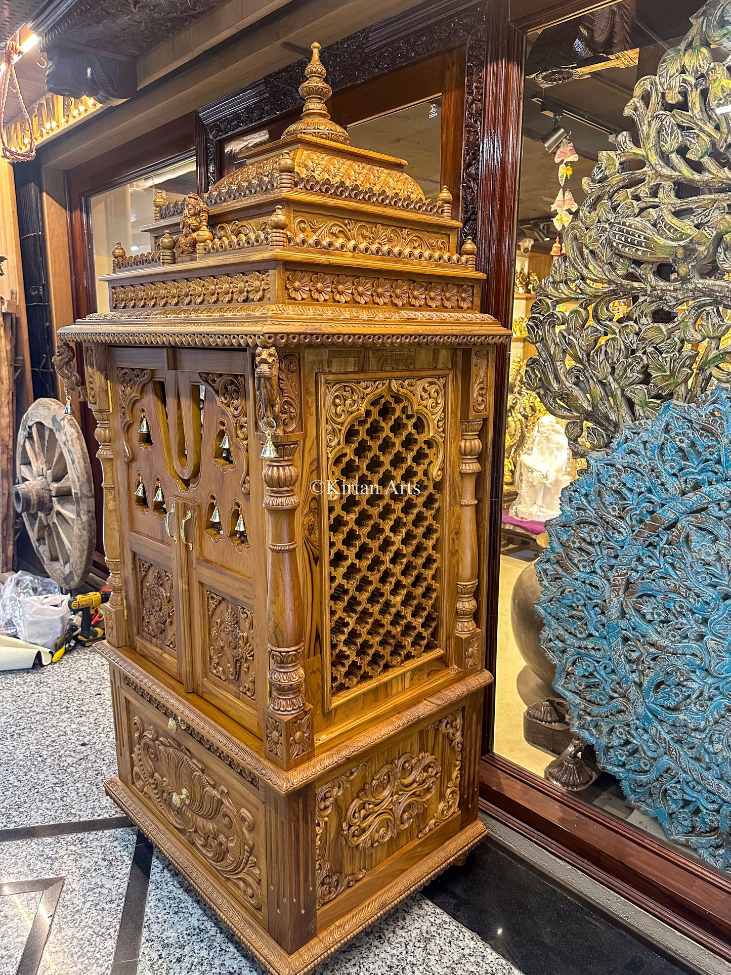 Teakwood Balaji Carved Mandir | 6ft | Walnut Finish