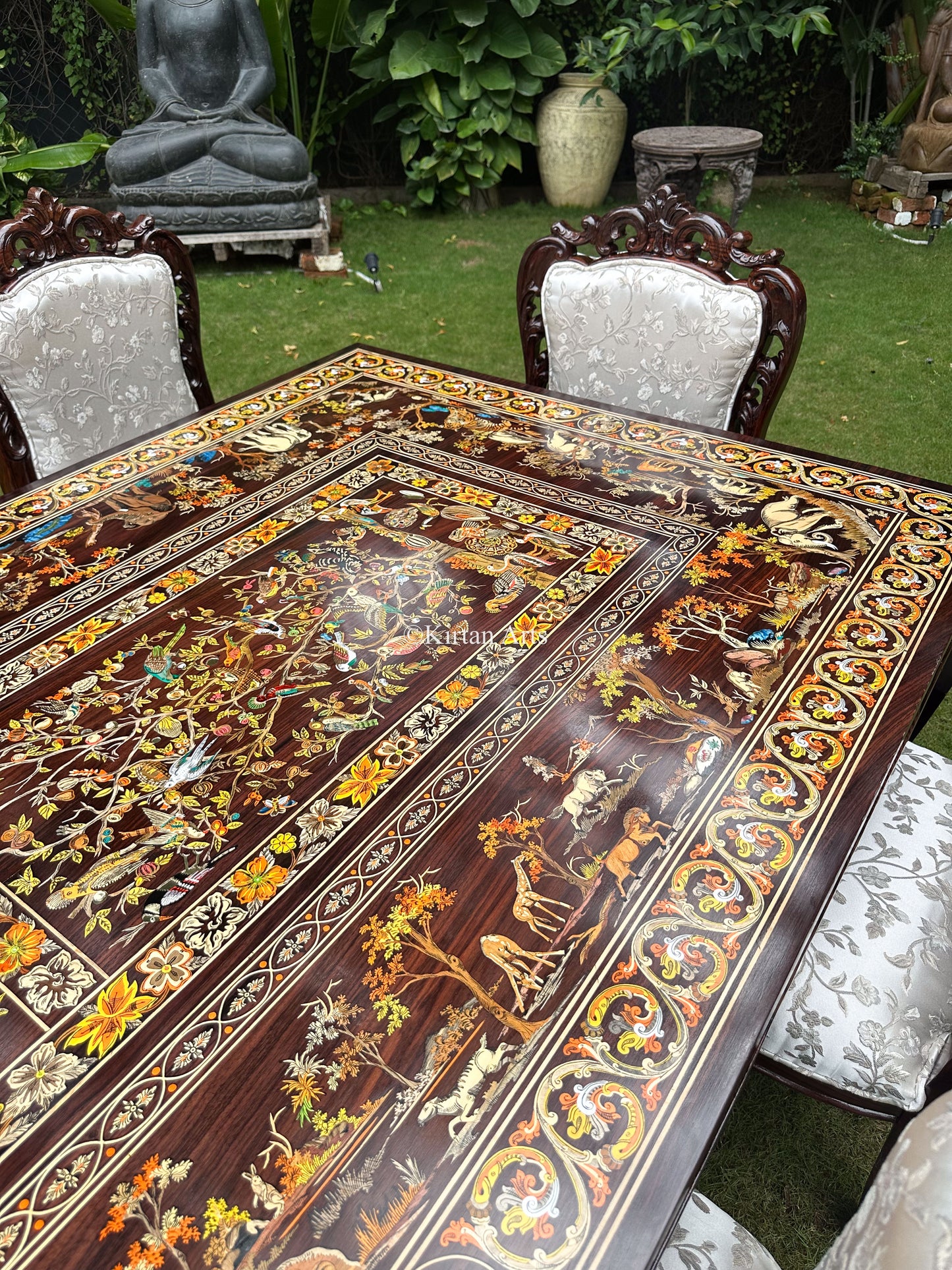 Rosewood Dining 8 Seater Set | Jungle Theme Inlay | 8x4 ft