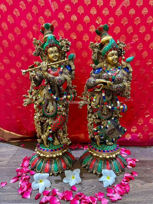 Brass RadhaKrishna Set | Meenakari Work | 29"
