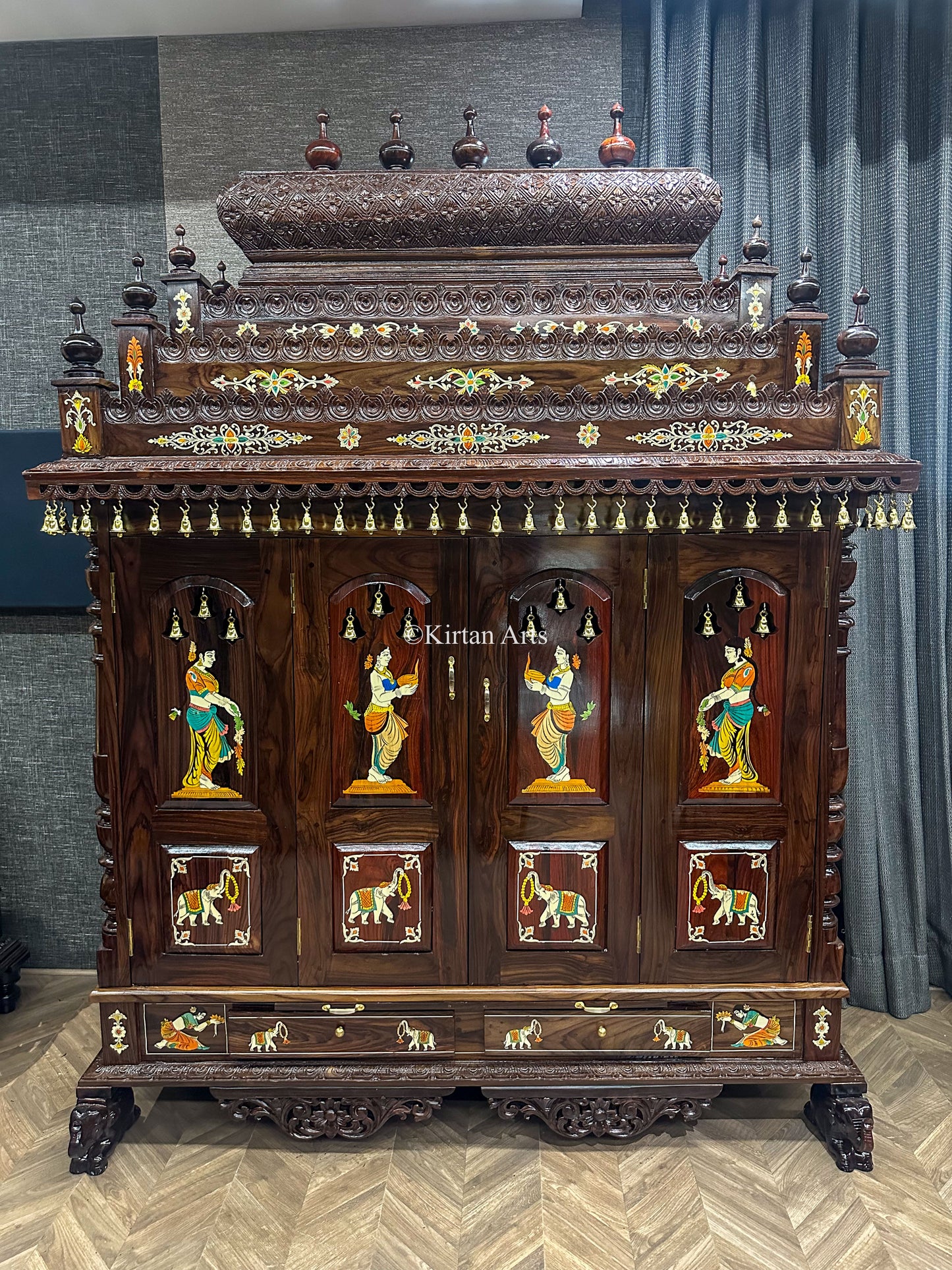 Rosewood Pooja Mandir | Foldable Doors | 7x5x2 ft