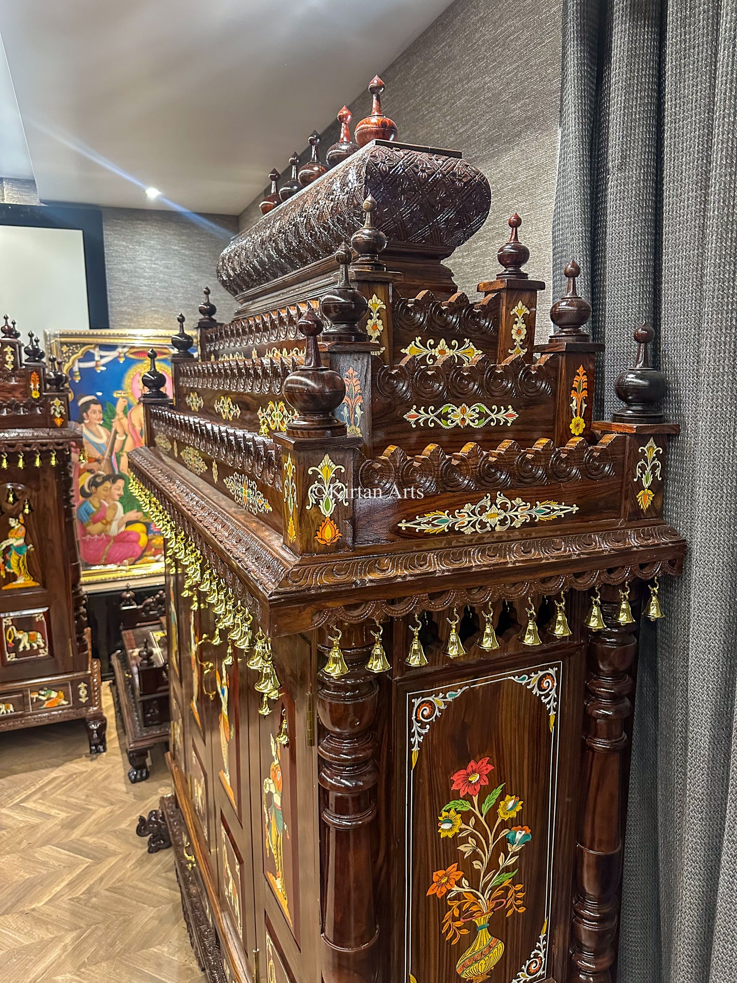 Rosewood Pooja Mandir | Foldable Doors | 7x5x2 ft