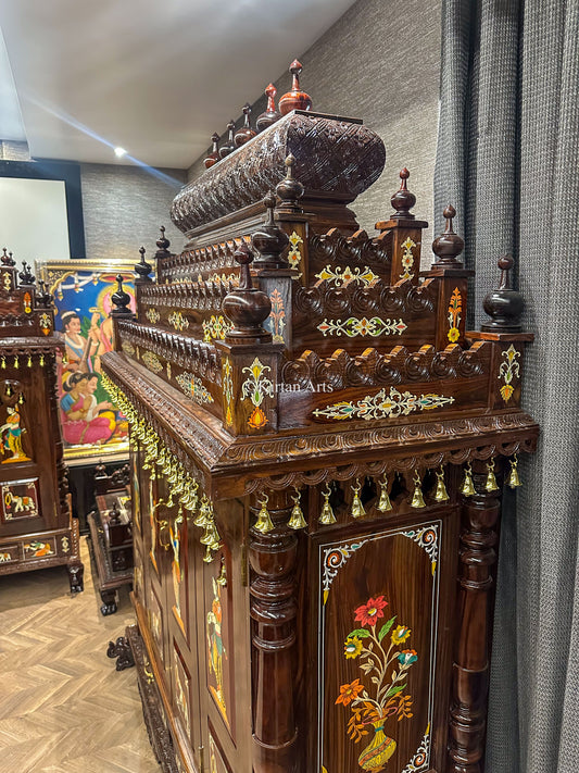 Rosewood Pooja Mandir | Foldable Doors | 7x5x2 ft