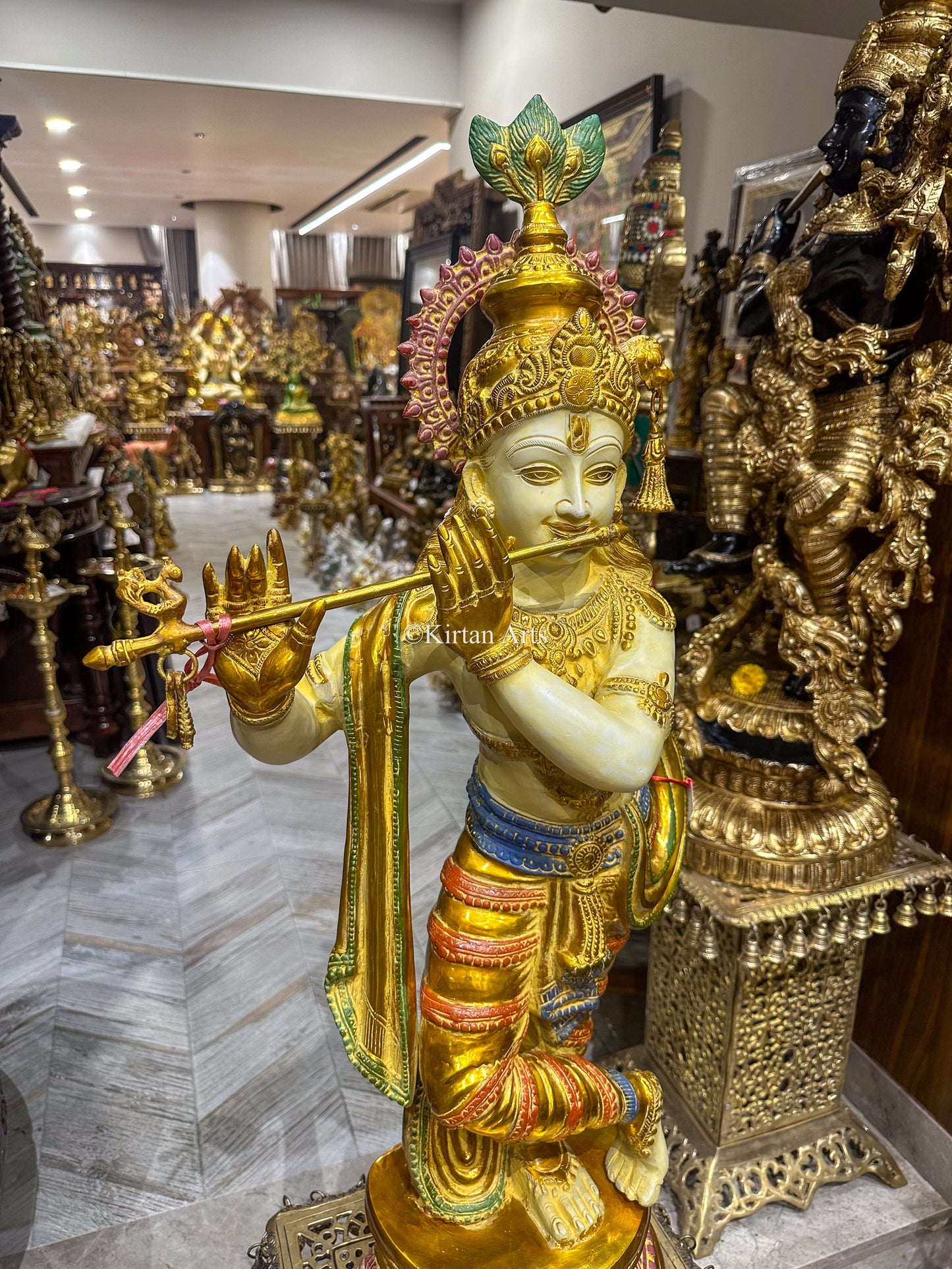 Lord Krishna w Flute, Festive Colours | 3ft