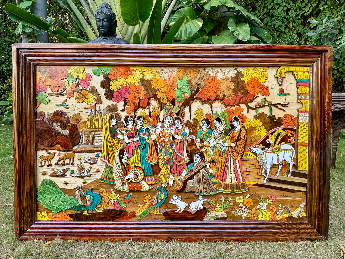 RadhaKrishna Rosewood Panel | 3x5 ft | 3D Embossed Artwork
