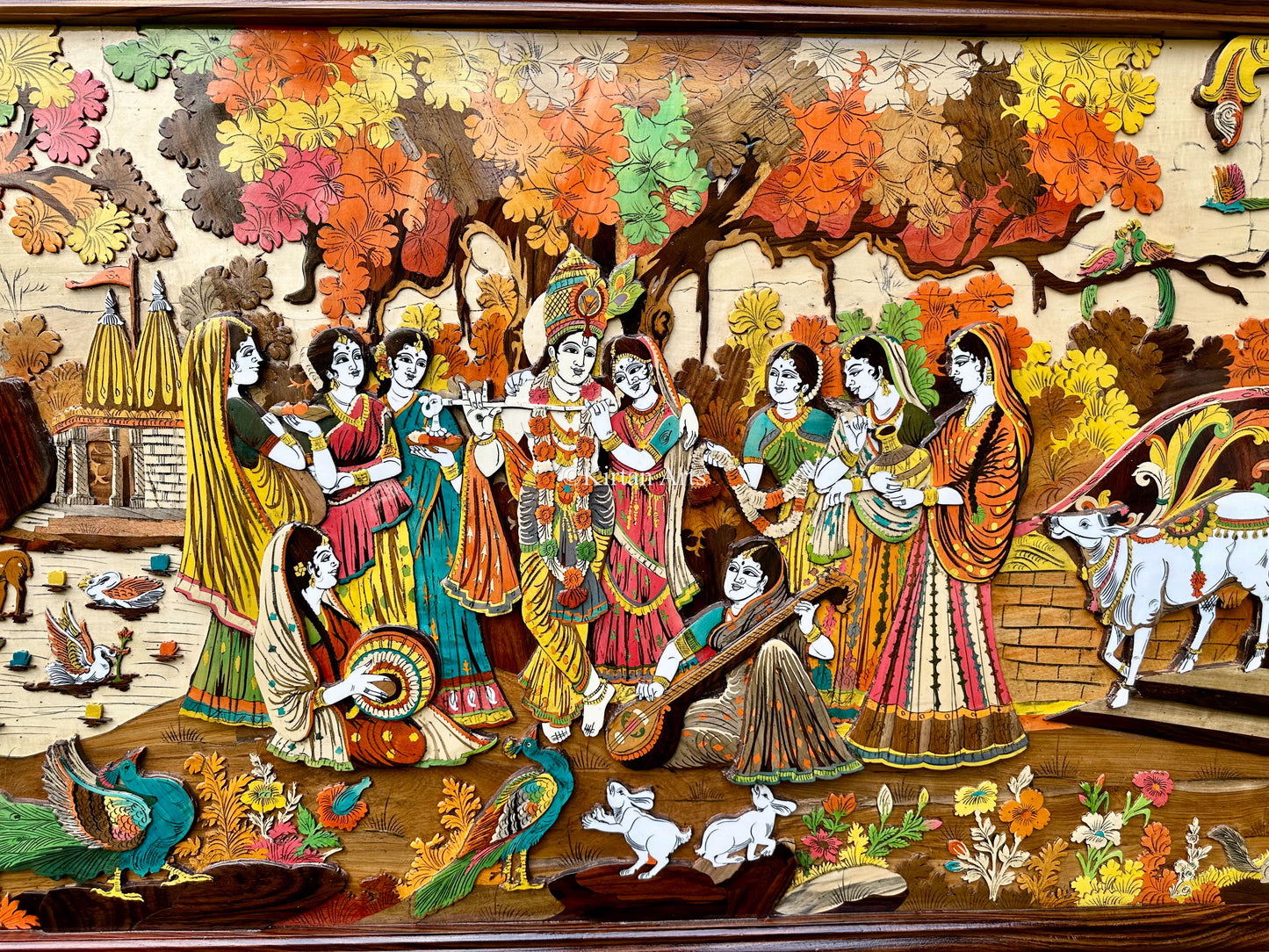 RadhaKrishna Rosewood Panel | 3x5 ft | 3D Embossed Artwork