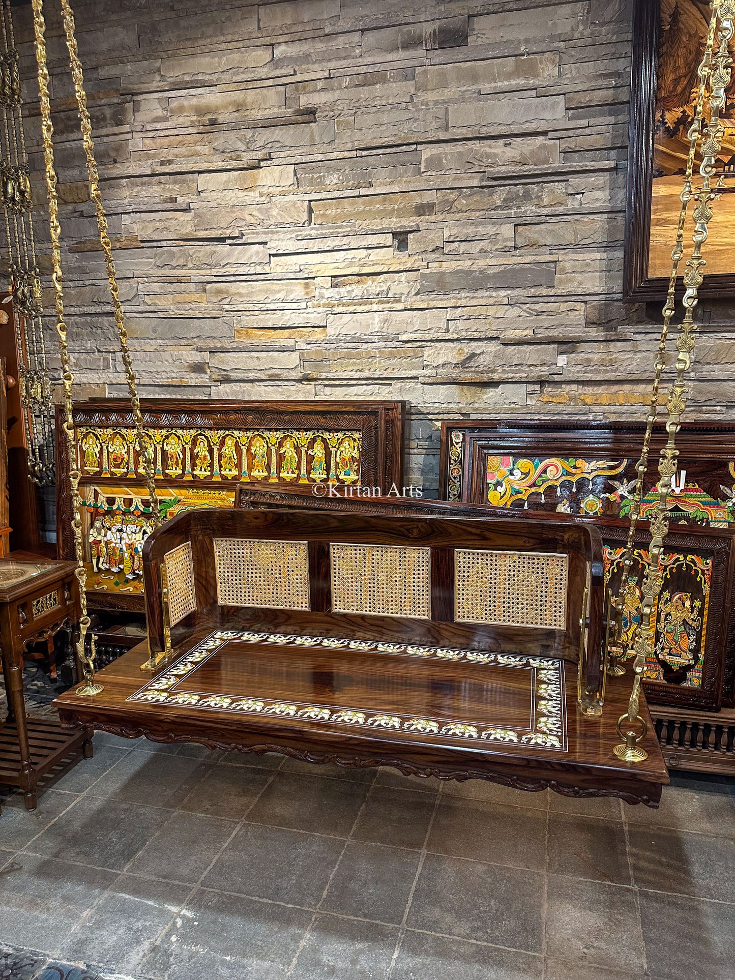 Rosewood Jhual w Rattan | Reversible Backrest | 5x2 ft