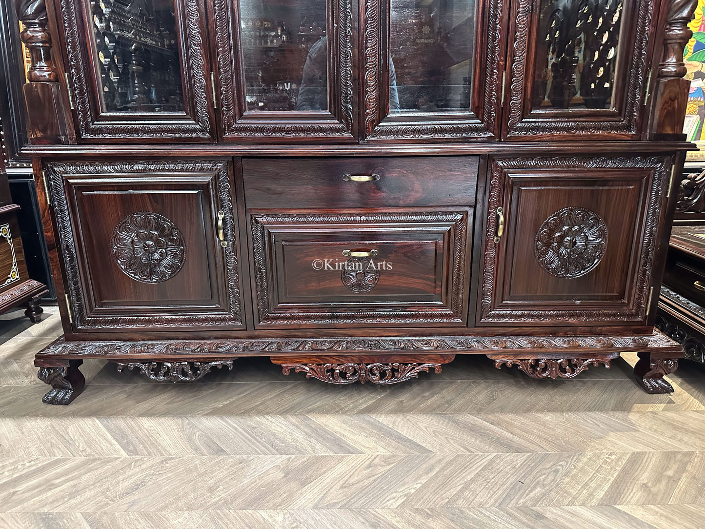 Rosewood Puja Mandir | Glass Doors | Storage | 5ft