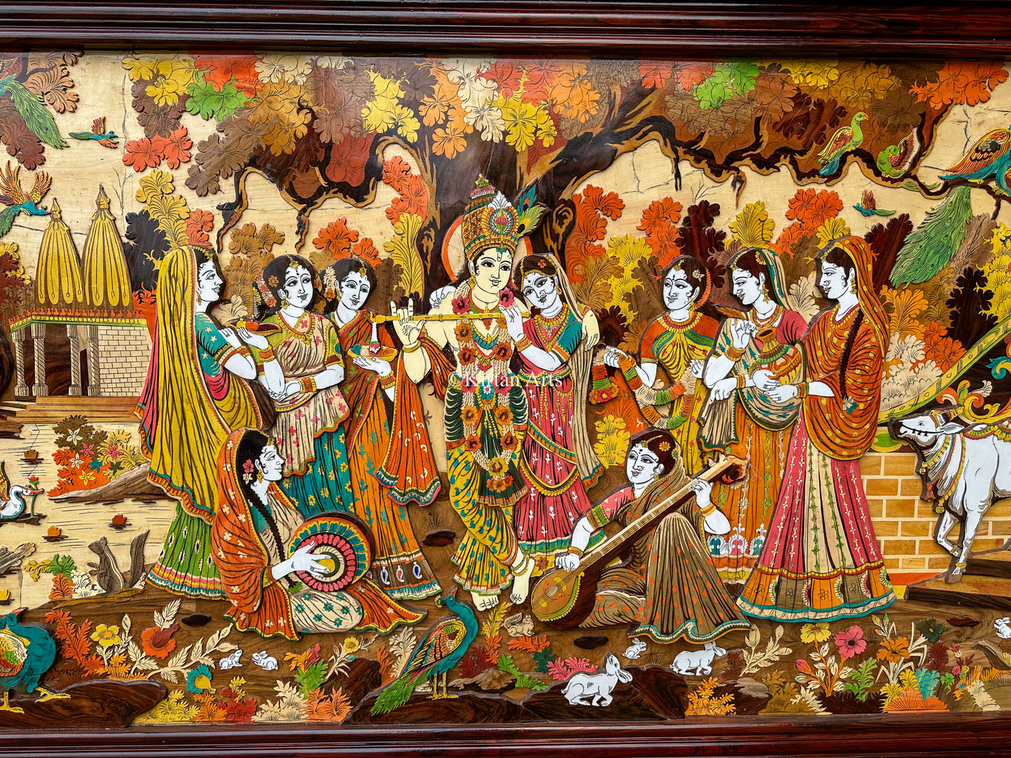 RadhaKrishna Rosewood Panel | 8x4 ft | 3D Embossed Artwork