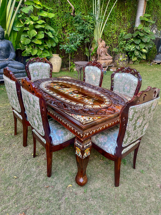 Rosewood Dining Table | 6 Seater | Forest Carving | 6x3.5 ft