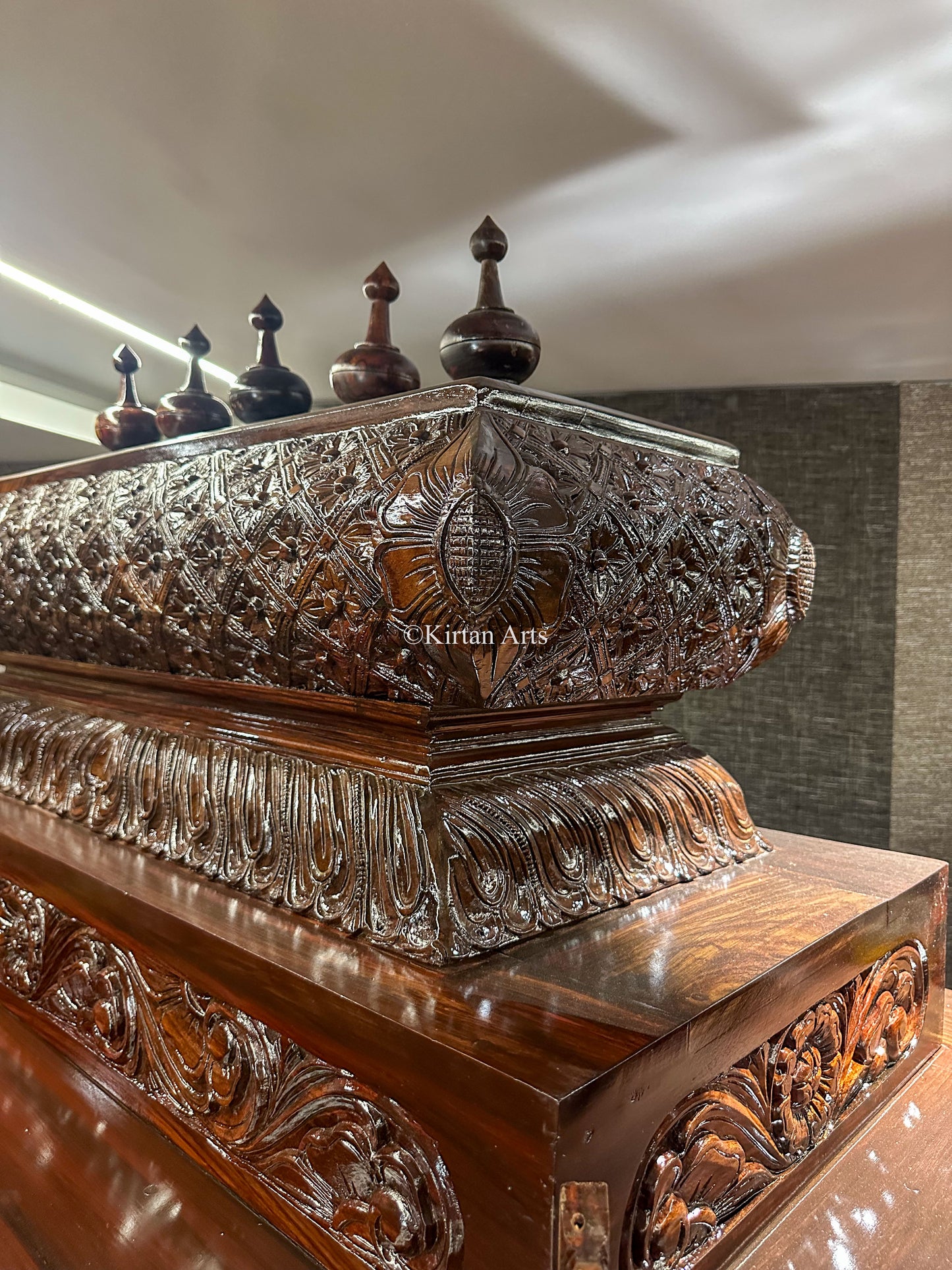 Rosewood Carved Puja Mandir | Yali and Peacock Carvings | 4ft