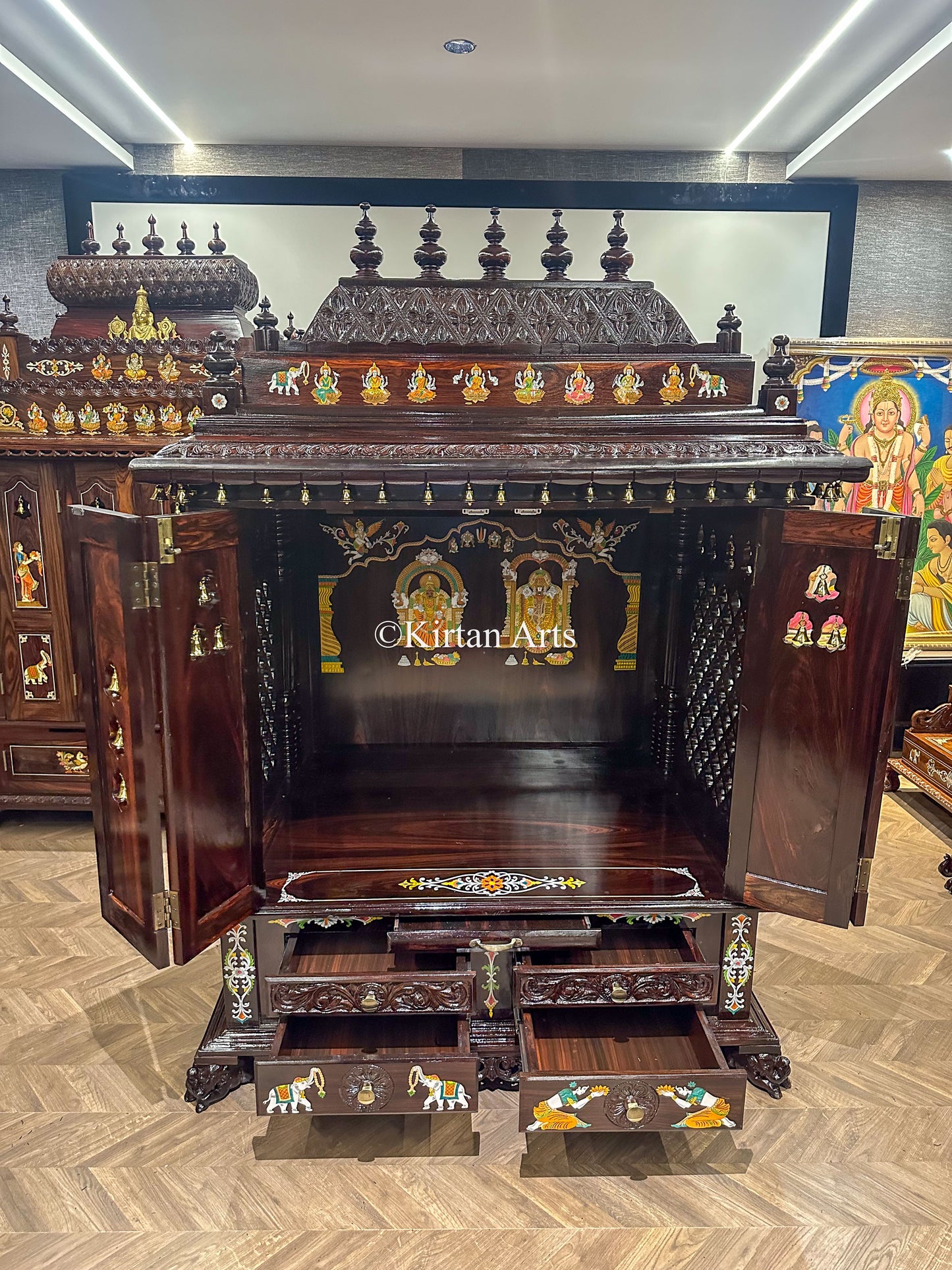 Rosewood Puja Mandir | Doors and Storage | 6.5x4x2 ft