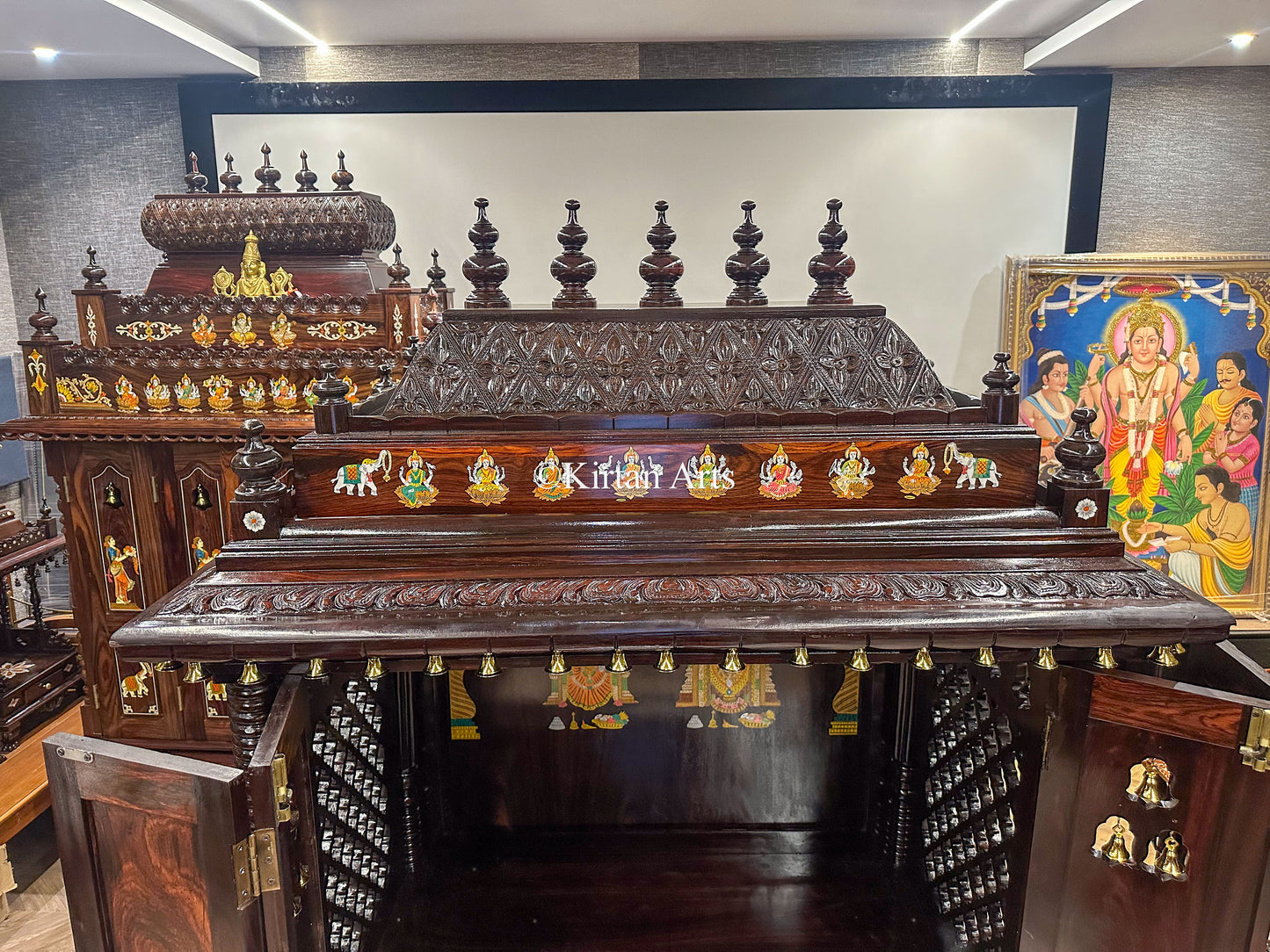 Rosewood Puja Mandir | Doors and Storage | 6.5x4x2 ft