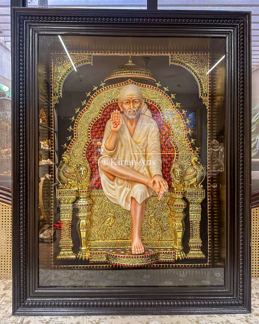 Shirdi Saibaba Tanjore Painting | 3D Embossed | 46"x36" | 22k Gold Leaf