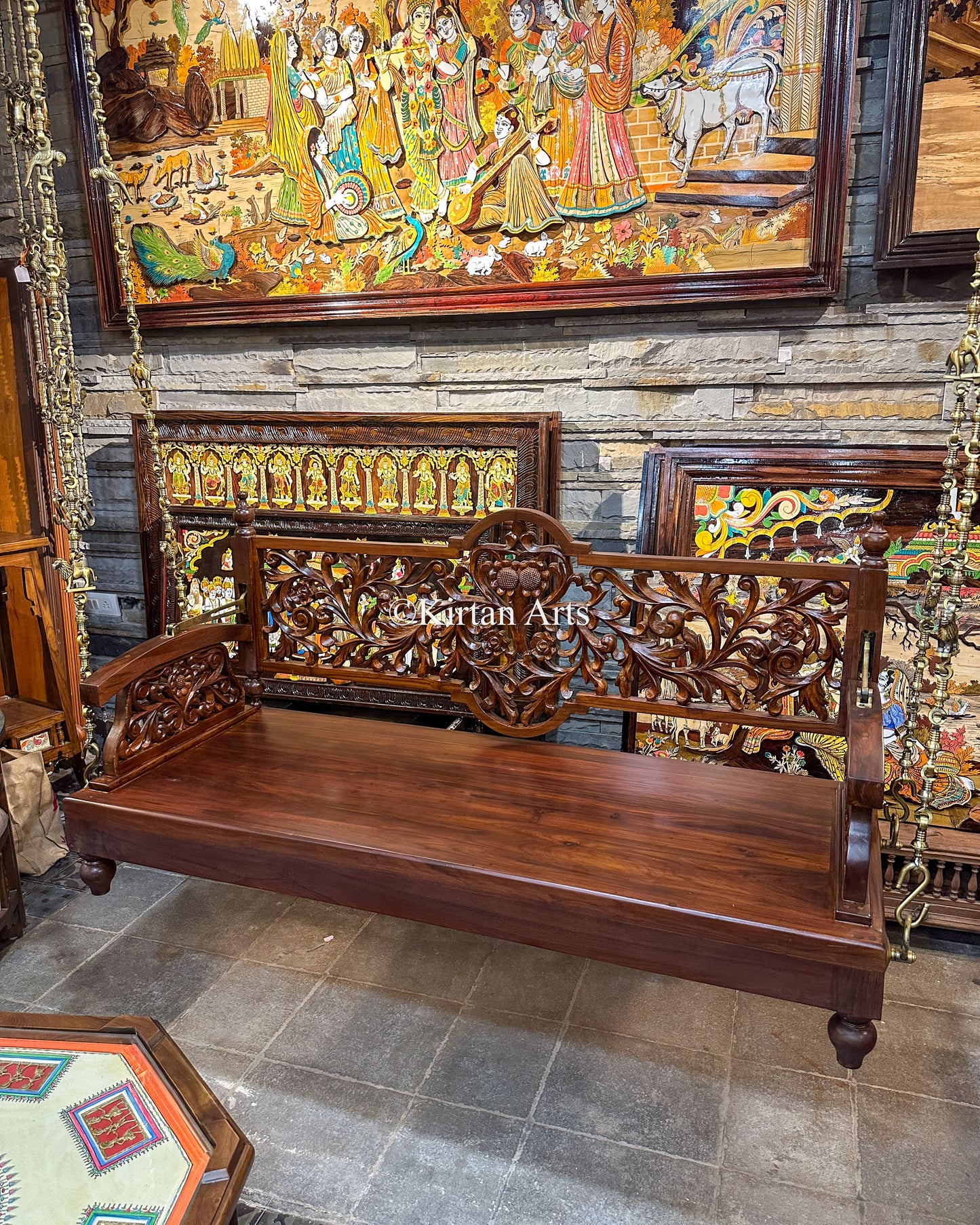 Handcarved Teakwood Swing/Jhula/ Oonjal | Reversible Backrest | 5x2 ft | Intricate Carving