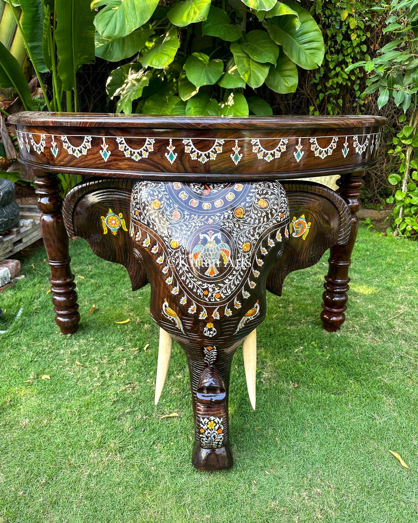 Rosewood Elephant Console Table | Large Size | Inlay Work | 48"