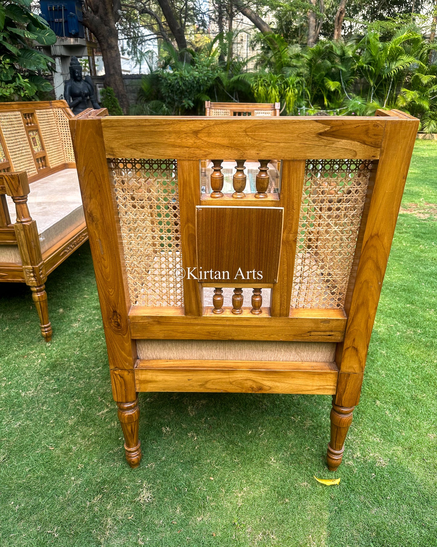 Teakwood Rattan Sofa Set | Dhokra Artwork | 3+1+1 | Orchid