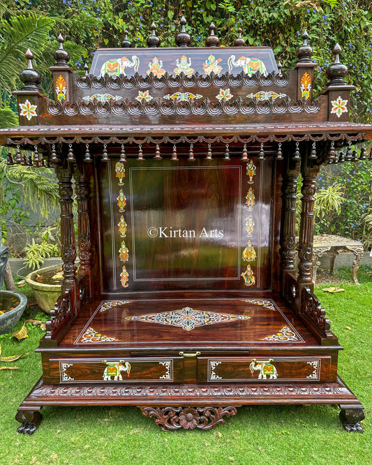 Premium Rosewood Pooja Mandir | Customisable Inlay Work | 5.6x4x2 ft
