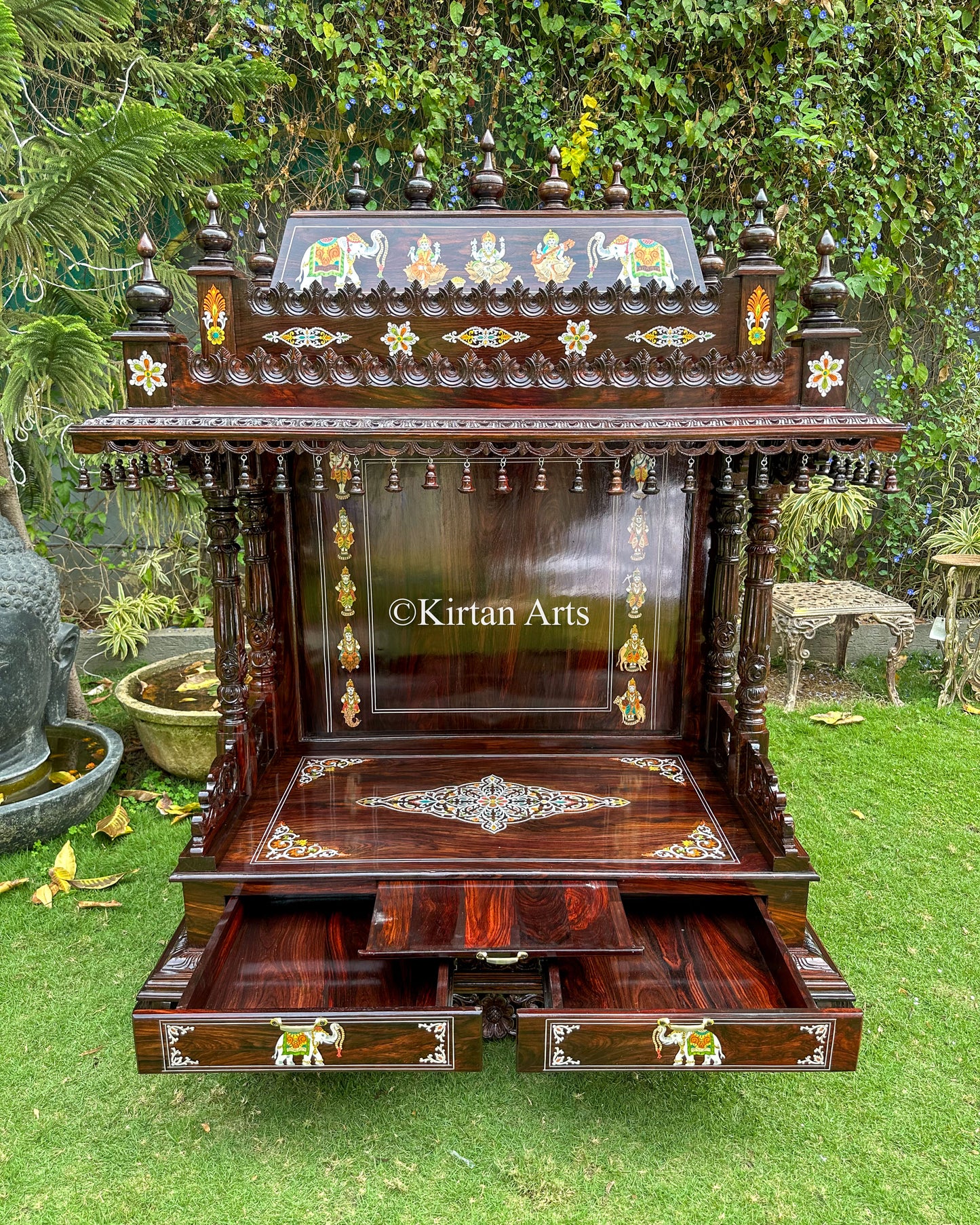 Premium Rosewood Pooja Mandir | Customisable Inlay Work | 5.6x4x2 ft