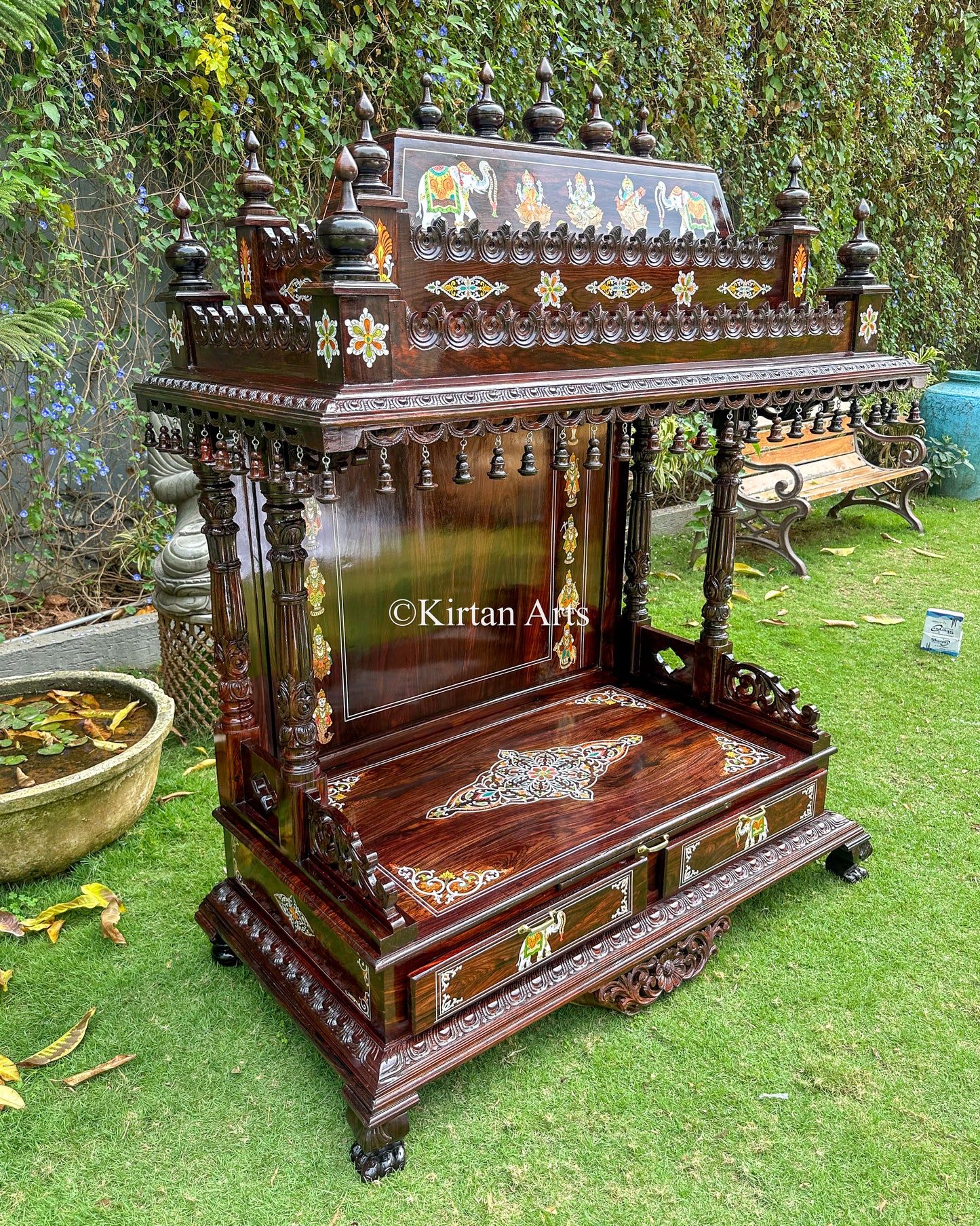 Premium Rosewood Pooja Mandir | Customisable Inlay Work | 5.6x4x2 ft