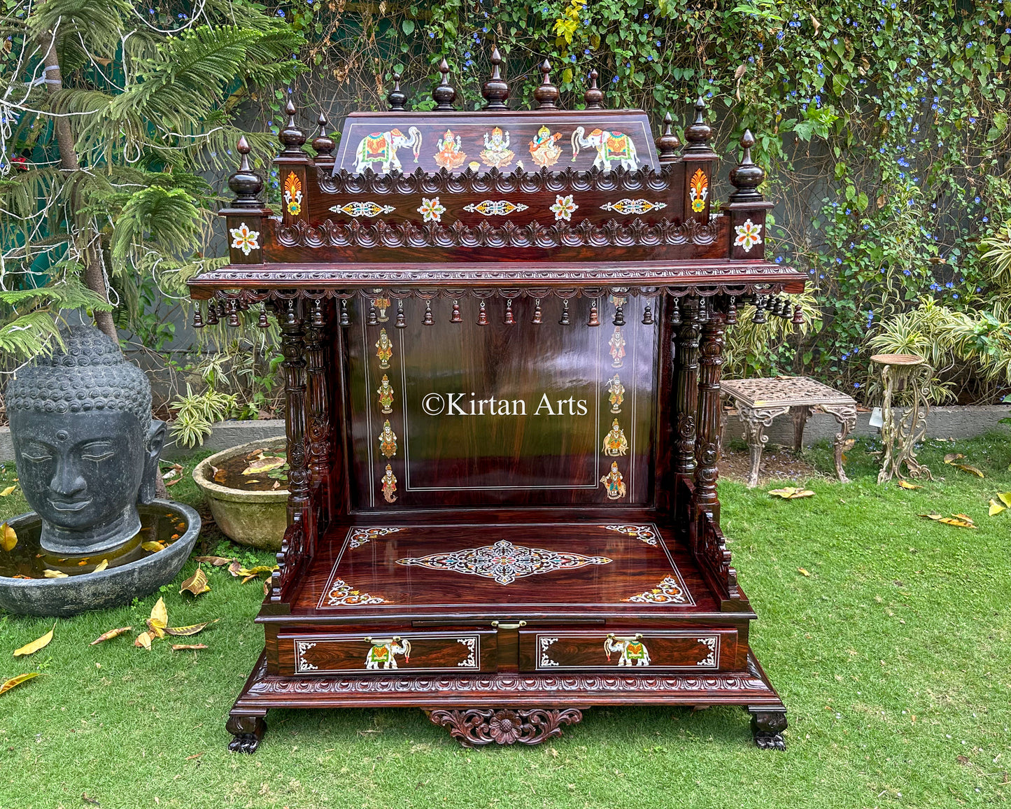Premium Rosewood Pooja Mandir | Customisable Inlay Work | 5.6x4x2 ft