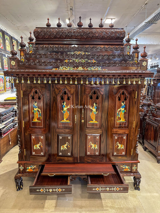 Rosewood Pooja Mandir | Foldable Doors | 7x5x2 ft