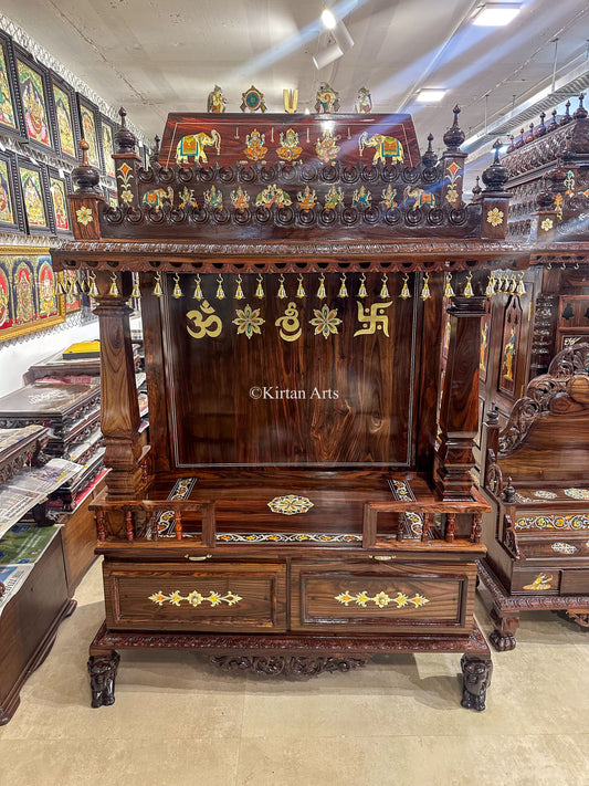 Rosewood Pooja Mandir | Storage Drawers | 7x4x2 ft