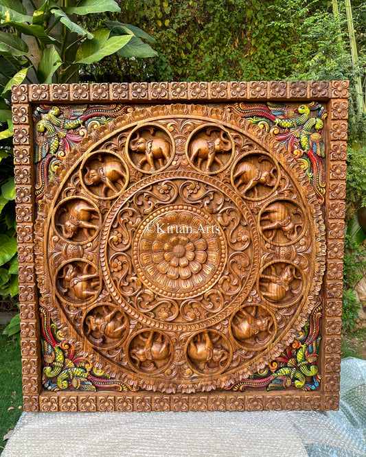 Handcarved Wooden Gaja Mandala | 40"x40"