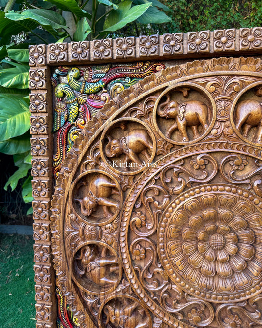 Handcarved Wooden Gaja Mandala | 40"x40"